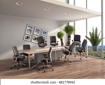 Zero Gravity In Office Interior. 3D Illustration