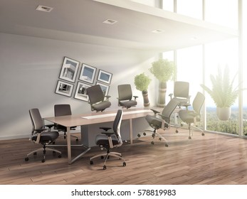 Zero Gravity In Office Interior. 3D Illustration