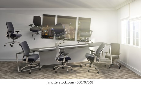 Zero Gravity In Office Interior. 3D Illustration