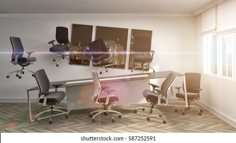 Zero Gravity In Office Interior. 3D Illustration