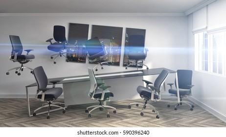 Zero Gravity In Office Interior. 3D Illustration