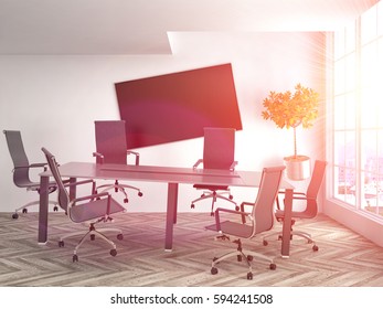 Zero Gravity In Office Interior. 3D Illustration