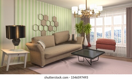 Zero Gravity Sofa hovering in living room. 3D Illustration. - Shutterstock ID 1546597493