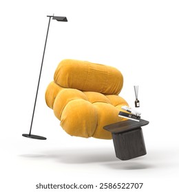 Zero gravity white interior living room 3 D Illustration. 3D Illustration