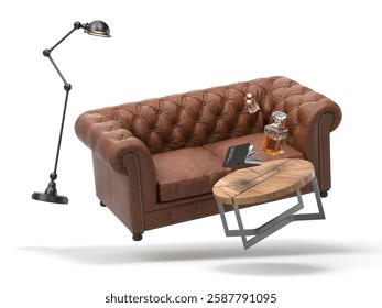 Zero gravity white interior living room 3 D Illustration. 3D Illustration