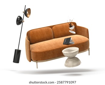 Zero gravity white interior living room 3 D Illustration. 3D Illustration