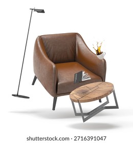 Zero gravity white interior living room 3D Illustration
