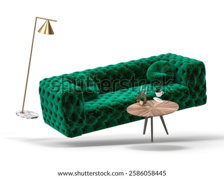 Zero gravity white interior living room 3 D Illustration. 3D Illustration