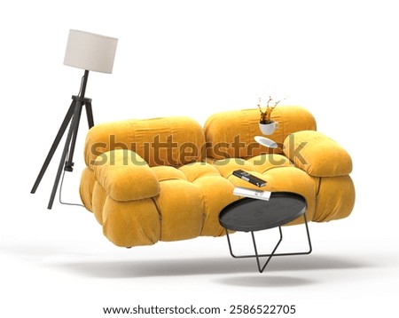 Zero gravity white interior living room 3 D Illustration. 3D Illustration
