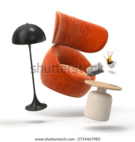 Zero gravity white interior living room 3D Illustration