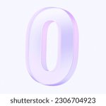 zero number with colorful gradient and glass material. 3d rendering illustration for graphic design, presentation or background