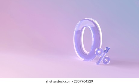 zero percent or   0%  3D text on purple  background .