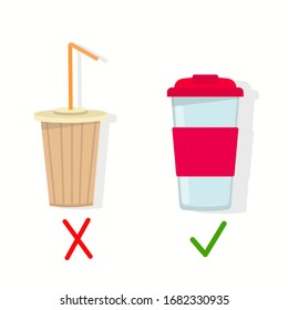 Zero waste concept. Disposable cup versus reusable cup on white background, creative illustration - Powered by Shutterstock