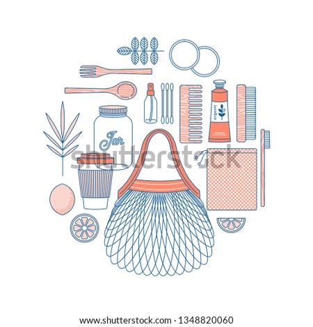 Zero waste design template. Eco shopping. Body care kit.