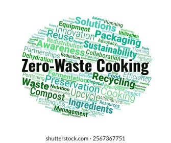 Zero-Waste Cooking Word Cloud. Composition of Words Related to Sustainable Practices in Food and Beverage Industry.