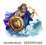 Zeus - God of the sky, thunder and lightning, ancient Greek mythology, supreme ruler on Olympus, Roman Jupiter, isolated character on a white background