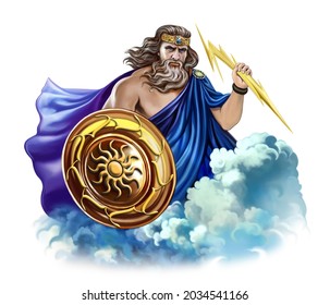 Zeus - God of the sky, thunder and lightning, ancient Greek mythology, supreme ruler on Olympus, Roman Jupiter, isolated character on a white background