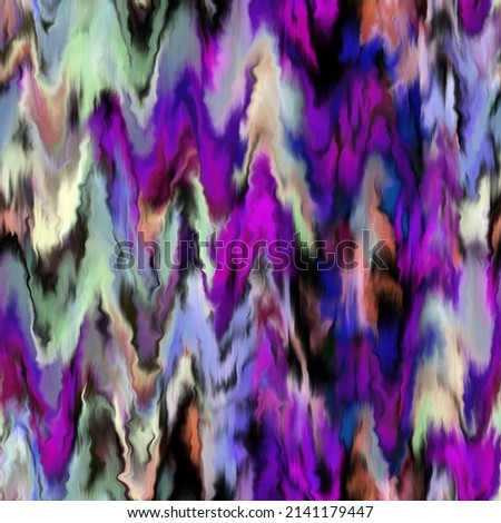 Zigzag seamless pattern. Abstract wavy lines background. Blurred smeared chevron texture. Bright colorful bleeding florals. Distorted paints stripes.