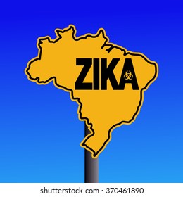 Zika Virus Warning Brazil Map Sign On Blue Illustration