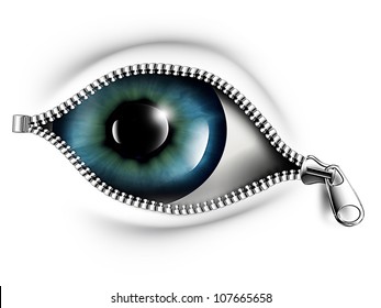 Zipper Opening The Eye On A White Background