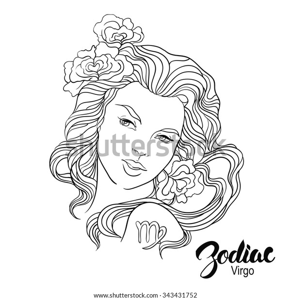 Zodiac Illustration Virgo Girl Flowers Isolated Stock Illustration ...