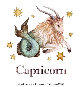 Zodiac Sign - Capricorn.
Watercolor Illustration.