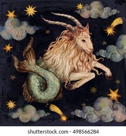 Zodiac Sign - Capricorn.
Watercolor Illustration.