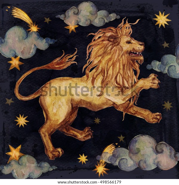 Zodiac Sign Leo Watercolor Illustration Isolated Stock Illustration ...