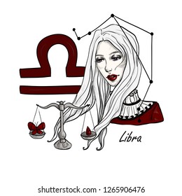 Zodiac Sign Libra Beautiful Girl Red Stock Illustration 1265906476 ...