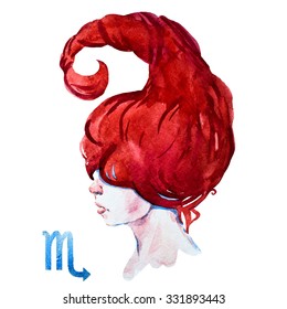 Zodiac Sign, Watercolor Illustration Of Woman,Scorpio