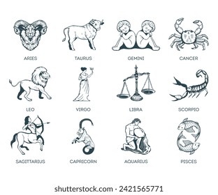 Zodiac signs illustration. Zodiac signs set hand drawing. Astrology symbols - Powered by Shutterstock