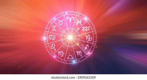 Zodiac signs inside of horoscope circle. Astrology in the sky with many stars and moons  astrology and horoscopes concept - Powered by Shutterstock