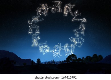 Zodiac Sign's on a gradient sky background .  Part of a Zodiac series. Individual's also available. - Powered by Shutterstock