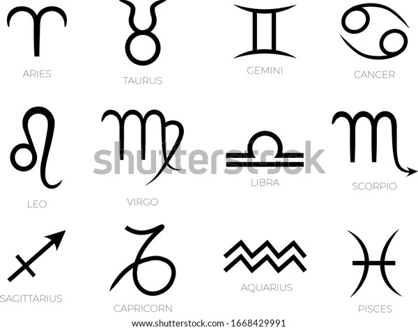 Zodiac Signs Their Symbols Set Black Stock Illustration 1668429991 ...