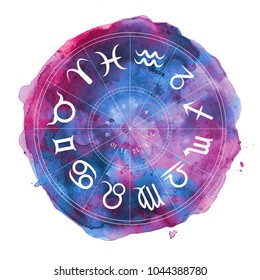 Zodiac Symbols In Watercolor Circle