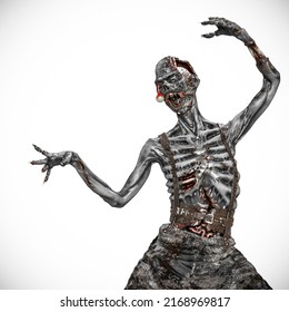 zombie attack on white background close up, 3d illustration