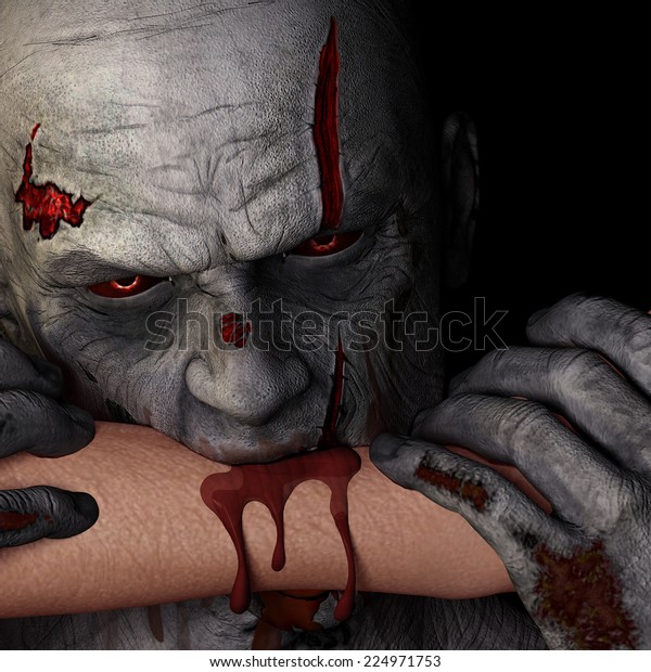 Zombie Bite Zombie Red Eyes Biting Arkivillustrasjon 224971753