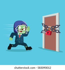 zombie businessman running to a door - Shutterstock ID 583090012