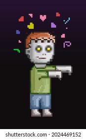 Zombie love. A zombie in love in the pixel art style.