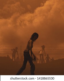 Zombies horde in badlands,Post-Apocalyptic concept ideas,3d rendering