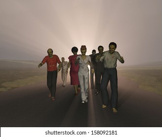 Zombies Walking On A Road