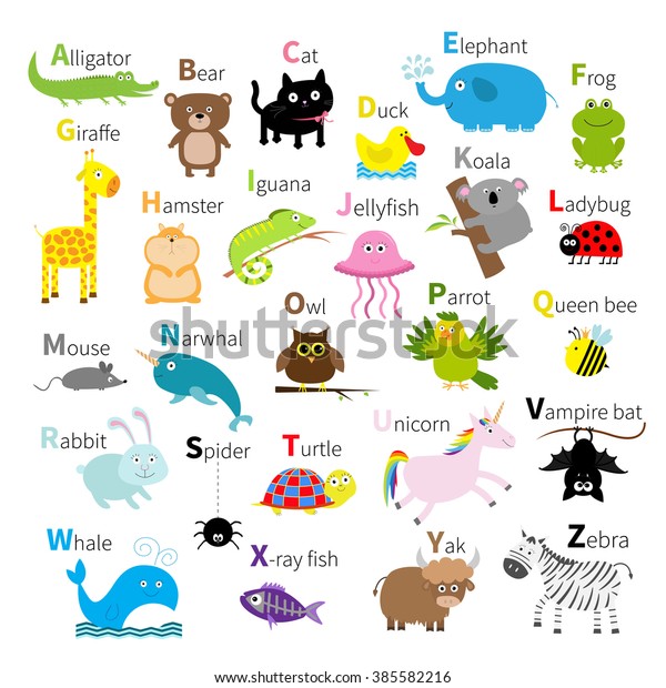 Zoo Animal Alphabet Cute Cartoon Character Stock Illustration 385582216