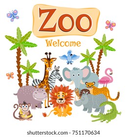 Zoo Illustration Wild Cartoon Safari Animals Stock Illustration ...