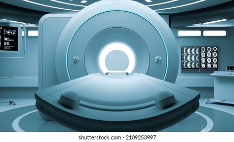 Zooming Into Magnetic Resonance Imaging (MRI) Machine. Generic Medical Background. 3D Rendering