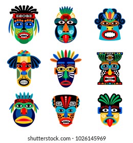 Zulu Aztec Mask Icons Mexican Indian Stock Illustration 1026145969 ...