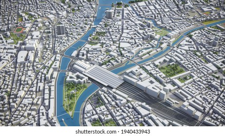 Zurich 3D City Model Aerial Rendering