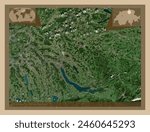 Zurich, canton of Switzerland. Low resolution satellite map. Locations of major cities of the region. Corner auxiliary location maps