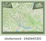 Zurich, canton of Switzerland. Open Street Map. Locations of major cities of the region. Corner auxiliary location maps