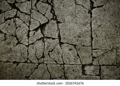 Old aged damaged marble bumpy uneven blocks. Trip pitted grunge granite tile cobble. Cragged grimy retro cranny frayed run track. Crannied dirtied shabby smashed gaping rustic big holes for 3d design