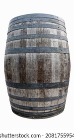 Aged old wooden vessel for market delivery trade product oil, rum, whisky, brandy. Antique vintage vat made of rough grunge cedar bar planks. Pub vault props stage decor for 3d country grange design